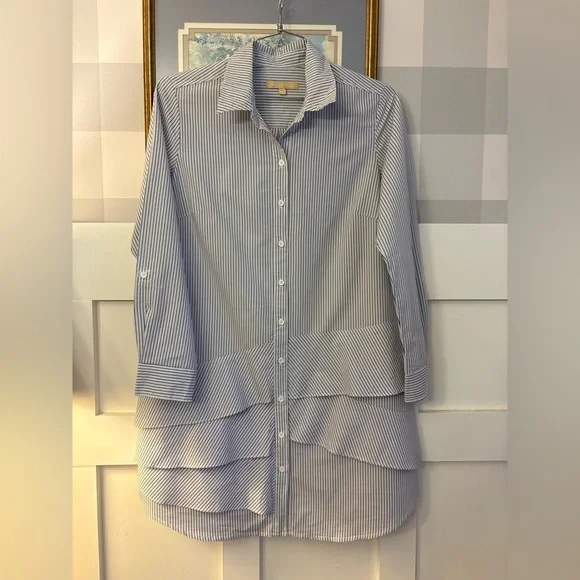 Hope and Harlow Cotton Blue and White Striped Shirtdress Size Large - Picture 2 of 9